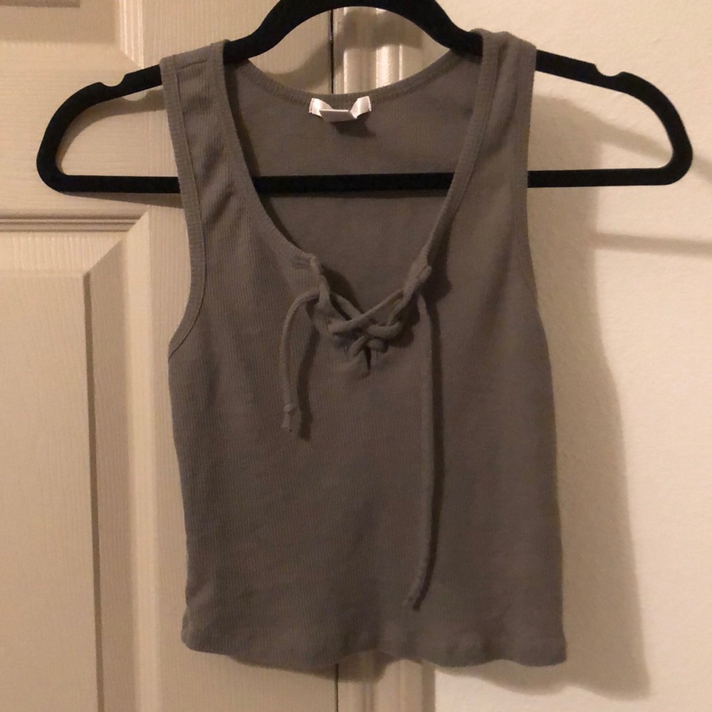 Olive Ribbed Lace-Up Crop Top